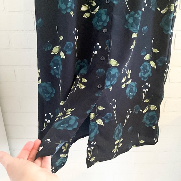 Vintage 90s Maxi Skirt Button down Dark Floral Cottagecore Fairy Roses Navy Sz M - Picture 11 of 11